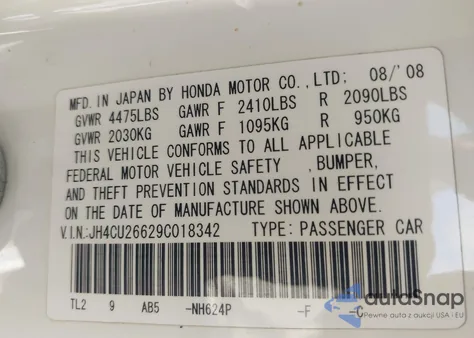 2009 Acura Tsx из США, поврежденный, VIN JH4CU26629C018342